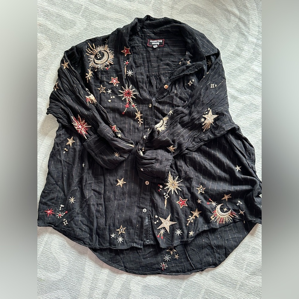 Johnny Was Telesto Oversized Shirt Celestial Stars XL